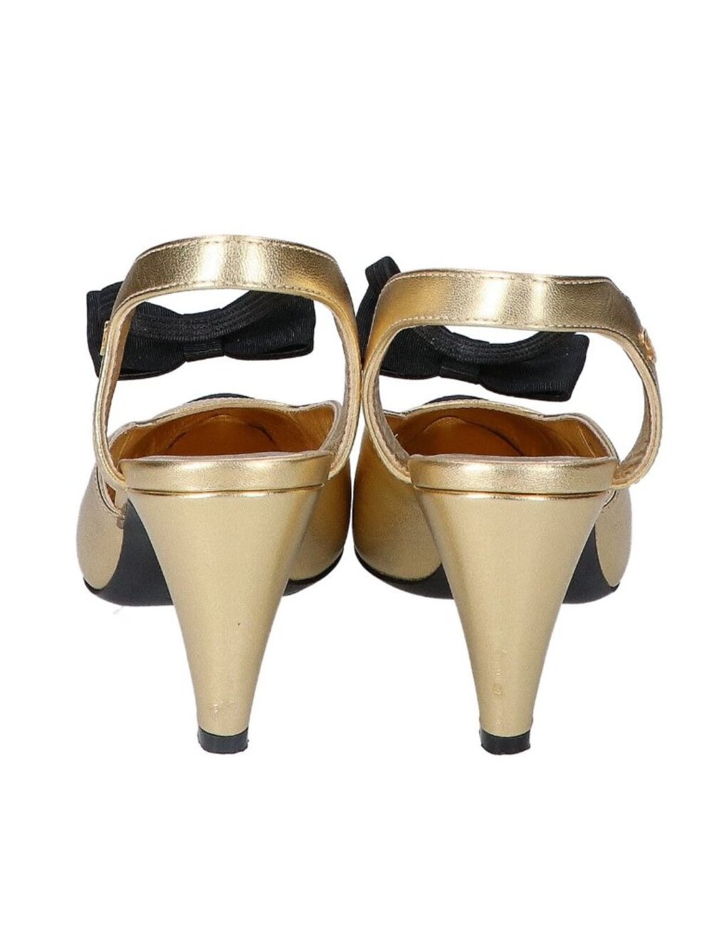 Chanel Gold Black Ribbon CC Logo Pumps 35 Heel - Picture 3 of 7